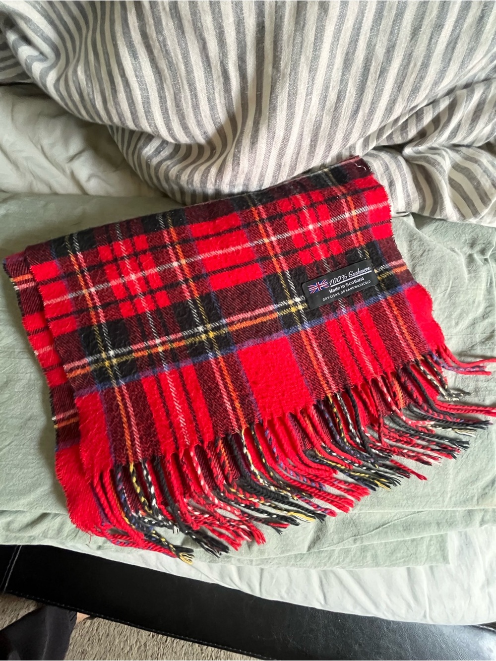 Red Plaid Cashmere Scarf - 100% Cashmere
